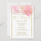 Bat Mitzvah Waterverf Uitnodiging | Abstract roze (Voorkant)