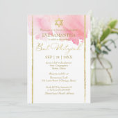 Bat Mitzvah Waterverf Uitnodiging | Abstract roze (Staand voorkant)