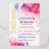 Bat Mitzvah waterverf uitnodiging met ECHT GOUD (Voorkant)