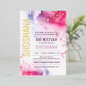 Bat Mitzvah waterverf uitnodiging met ECHT GOUD (Staand Voorkant)