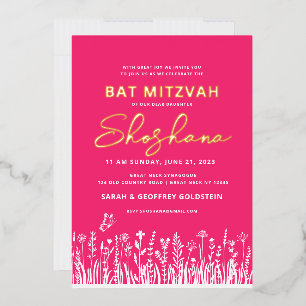 Bat Mitzvah Waterverf Uitnodiging met REAL GOLD