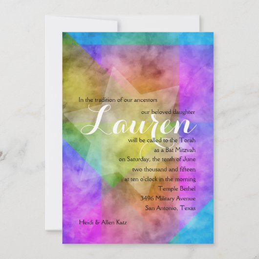 Bat Mitzvah Waterverf Vibrant Colorful Star Kaart (Voorkant)