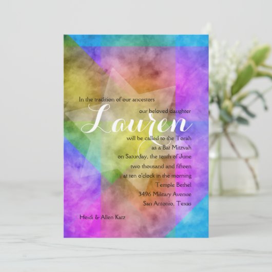 Bat Mitzvah Waterverf Vibrant Colorful Star Kaart (Staand voorkant)