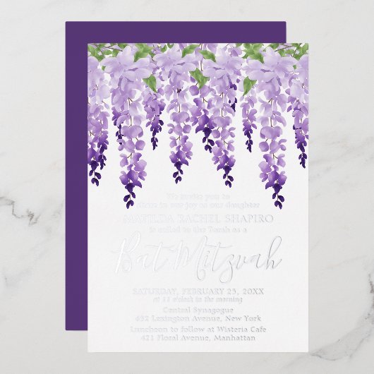 Bat Mitzvah Waterverf Wisteria Corporate Logo Folie Uitnodiging (Voorkant / Achterkant)