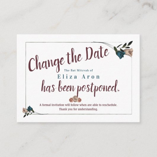 Bat Mitzvah wijzig de datumkaart Advieskaart (Voorkant)