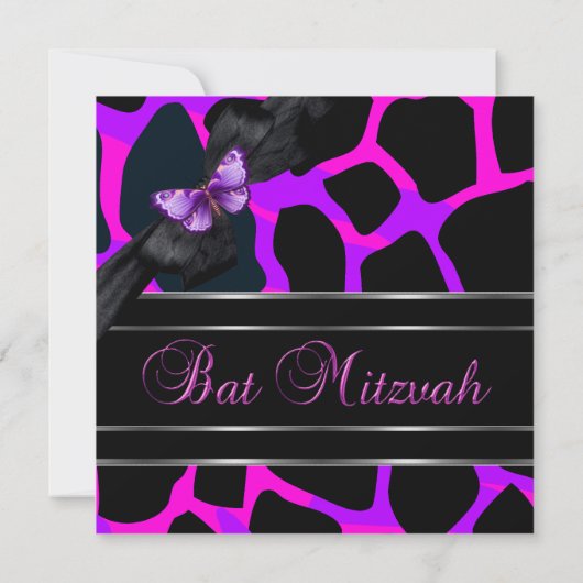 Bat Mitzvah Wilde Roze Paarse Vlinder Kaart (Achterkant)
