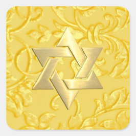 Bat Mitzvah Yellow Damask Vierkante Sticker