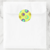 Bat Mitzvah Yellow Field met Paarse en Aqua Stippe Ronde Sticker (Tas)