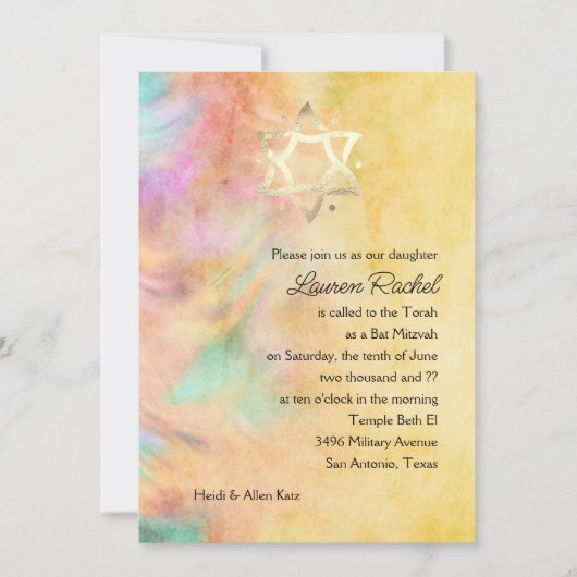 Bat Mitzvah Yellow Tie Dye Design Invitation Kaart (Voorkant)