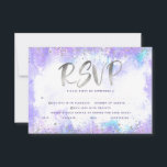 Bat Mitzvah zilver folie paarse waterverf entrée RSVP Kaartje<br><div class="desc">Wees trots, verheug je en laat deze mijlpaal van je favoriete Bat Mitzvah zien! Neem deze prachtige, moderne, sprankelende zilveren faux folie en glitter stippen en typografie script tegen een zacht paarse waterverf achtergrond, gepersonaliseerde RSVP insert card voor uw evenement. Personaliseer de aangepaste tekst met de "antwoorddatum" en opties voor...</div>
