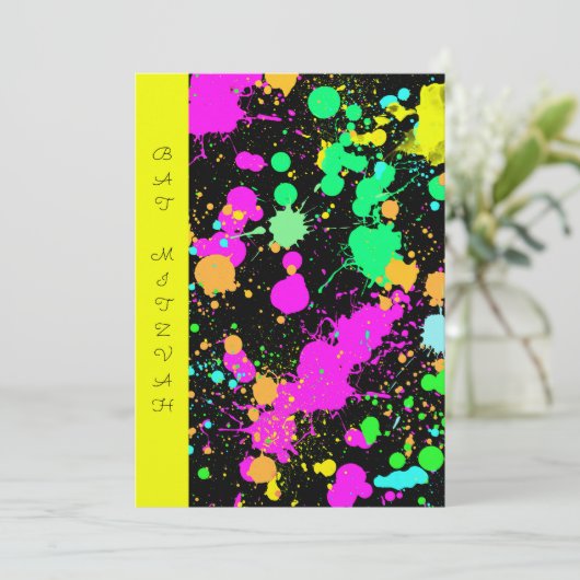 Bat Mitzvah, Zoet Zestien, Neon, AangepasteUitnodi Kaart (Staand voorkant)