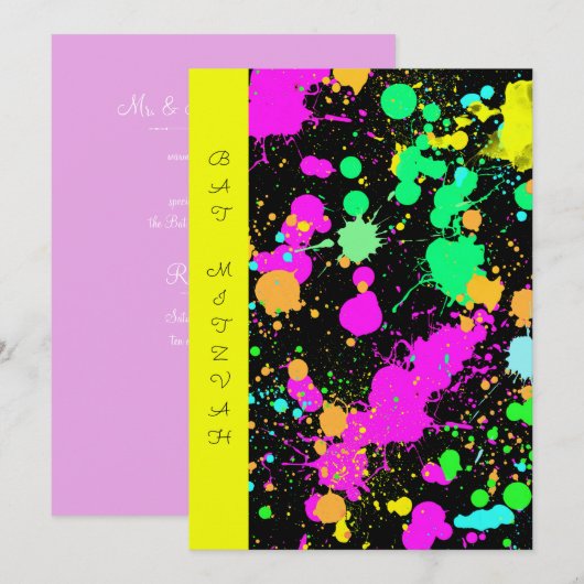 Bat Mitzvah, Zoet Zestien, Neon, AangepasteUitnodi Kaart (Voorkant / Achterkant)