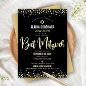 Bat Mitzvah Zwart Elegant Modern Script Echt Goud Folie Uitnodiging
