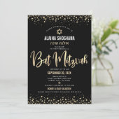 Bat Mitzvah Zwart Goud Folie Glitter Script Modern Kaart (Staand voorkant)