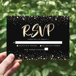 Bat Mitzvah Zwart Goud Folie Glitter Script Modern RSVP Kaartje