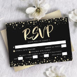 Bat Mitzvah Zwart Gouden Folie Glitter Script Entr RSVP Kaartje<br><div class="desc">Wees trots, verheug je en laat deze mijlpaal van je favoriete Bat Mitzvah zien! Neem deze prachtige, moderne, gepersonaliseerde RSVP-wisselkaart voor uw evenement op. Graphic faux gold folie kalligrafie script en confetti bedekken een rijke, dramatische, zwarte achtergrond. Personaliseer de aangepaste tekst met de "antwoorddatum" en opties voor de keuze van...</div>