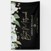 Bat Mitzvah Zwarte Goud Schrift Waterverf Bloemstu Spandoek (Verticaal)