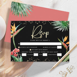 Bat Mitzvah Zwarte Goud Tropische Palm Aquarel RSVP Kaartje