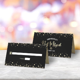 Bat Mitzvah Zwarte Gouden Folie Script Confetti Mo Plaatskaartje
