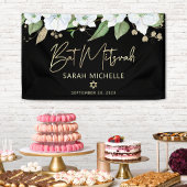 Bat Mitzvah Zwarte Gouden Schrift Waterverf Bloems Spandoek