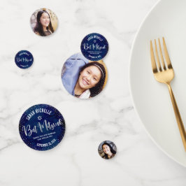Bat Mitzwa 3 Foto Navy Zilver Glitter Schrift Confetti