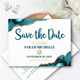 Bat Mitzwa datum opslaan Turquoise agaat script Uitnodiging Briefkaart