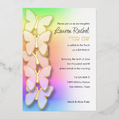Bat Mitzwa Dimensionale Vlinder Regenboog Gradiënt Folie Uitnodiging (Voorkant)