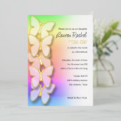 Bat Mitzwa Dimensionale Vlinder Regenboog Gradiënt Folie Uitnodiging (Staand Voorkant)