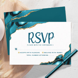 Bat Mitzwa Moderne Goud Turkoois Agaat Schrift RSVP Kaartje