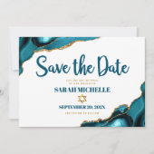 Bat Mitzwa Moderne Turquoise Goud Agaat Script Save The Date (Voorkant)