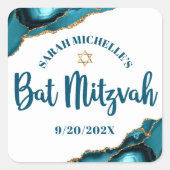 Bat Mitzwa Moderne Turquoise Goud Agaat Script Vierkante Sticker (Voorkant)