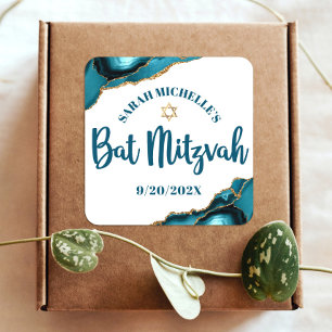 Bat Mitzwa Moderne Turquoise Goud Agaat Script Vierkante Sticker