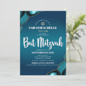 Bat Mitzwa Moderne Turquoise Ombre Agaat Script Kaart (Staand voorkant)