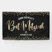 Bat Mitzwa Moderne Zwarte Gouden Folie Glitter Sch Spandoek (Horizontaal)