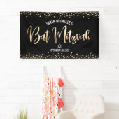 Bat Mitzwa Moderne Zwarte Gouden Folie Glitterscri Spandoek (Insitu)