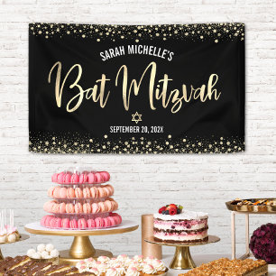 Bat Mitzwa Moderne Zwarte Gouden Folie Glitterscri Spandoek