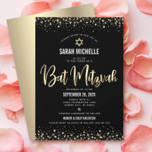 Bat Mitzwa Moderne Zwarte Gouden Glitter Folie Sch