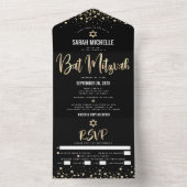Bat Mitzwa Moderne Zwarte Gouden Glitter Script Fe All In One Uitnodiging (Binnen)