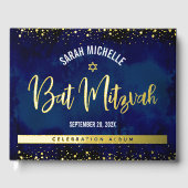 Bat Mitzwa Navy Watercolor Script Echte Goud Folie Gastenboek (Voorkant)
