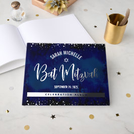 Bat Mitzwa Navy Waterverf Vet Zilverfolie Gastenboek