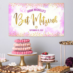Bat Mitzwa roze waterverf meisjesachtig gouden fol Spandoek