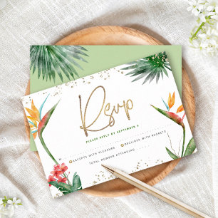 Bat Mitzwa Tropisch Goud Schrift Bloemrijk Aquarel RSVP Kaartje