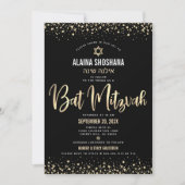 Bat Mitzwa Zwarde Goud Folie Glitters Script Moder Kaart (Voorkant)