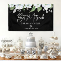 Bat Mitzwa zwart zilver schrift waterverf bloemmot