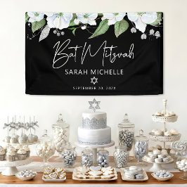Bat Mitzwa zwart zilver schrift waterverf bloemmot Spandoek