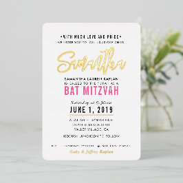 BAT MITZWAH modern script mooie roze goud Folie Uitnodiging