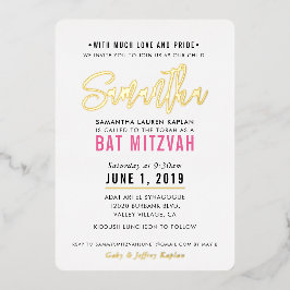 BAT MITZWAH modern script mooie roze goud Folie Uitnodiging