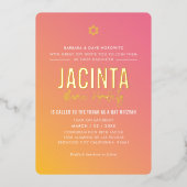 BAT MITZWAH moderne ster roze geel verloop  Folie Uitnodiging (Voorkant)