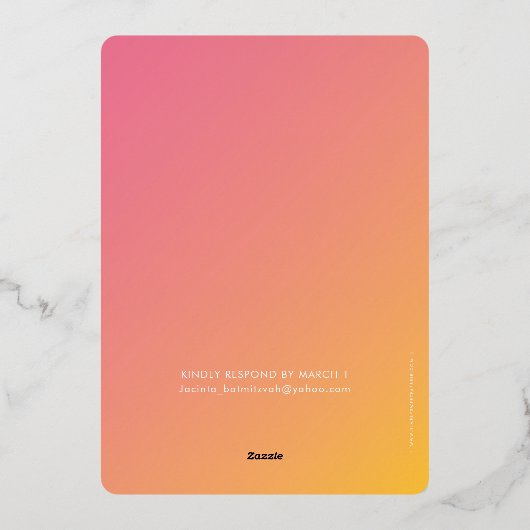 BAT MITZWAH moderne ster roze geel verloop  Folie Uitnodiging (Achterkant)