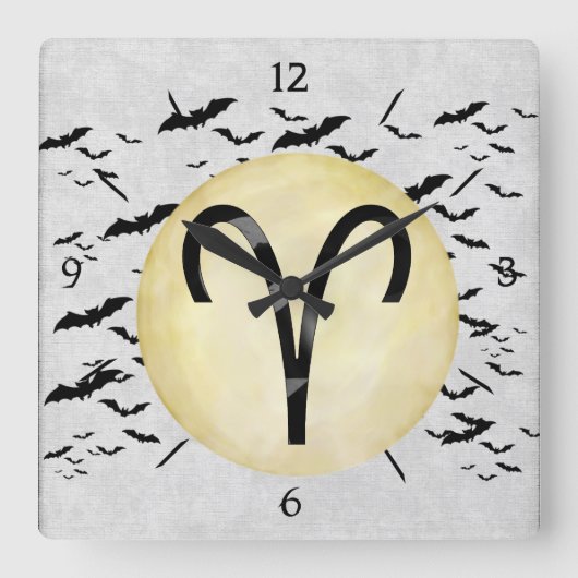 Bat Moon Aries Vierkante Klok (Voorkant)